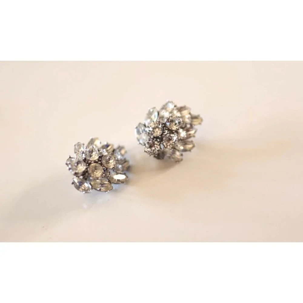 Vintage Trifari Bracelet Earrings Set Clear Rhinestone Set Silver Tone Art Deco